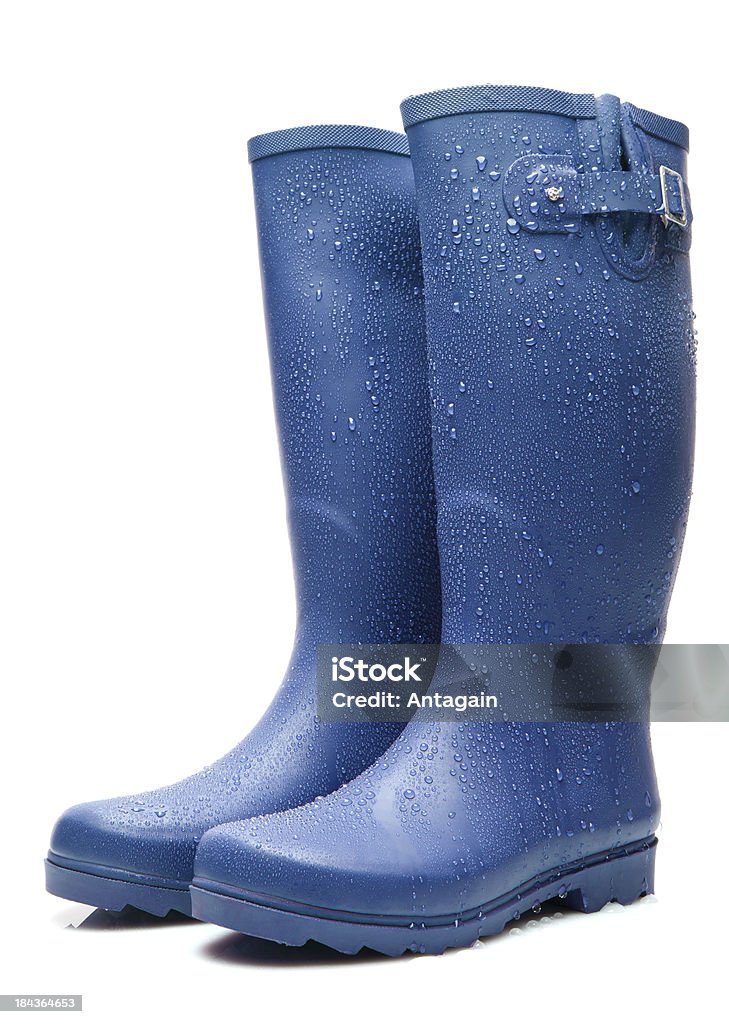 Botas con raindrops azul Wellington - Foto de stock de Botas de agua libre de derechos