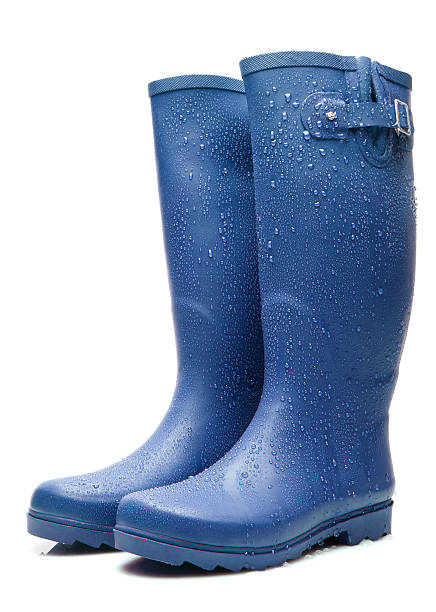 Blue Wellington boots with raindrops wellington boots rubber boot stock pictures, royalty-free photos & images