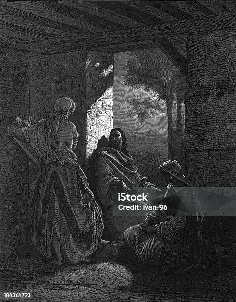 Jesus Mary And Martha Stock Illustration - Download Image Now - Virgin Mary, Gustave Dore, Ceremonial Robe