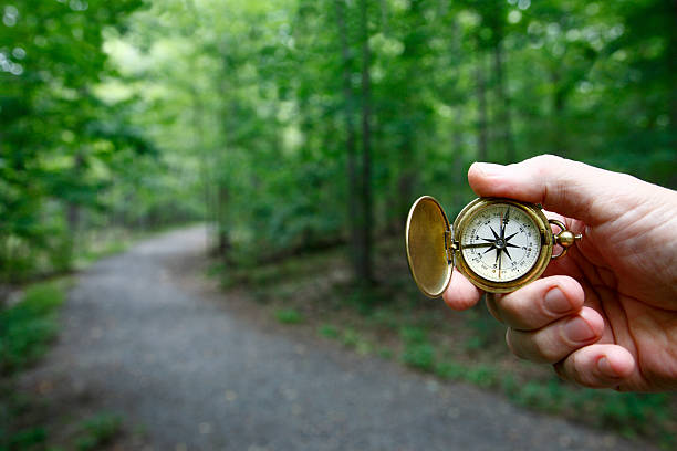 Compass By Woods Trail stock photo