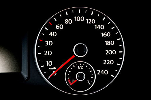 speedometer showing zero before beginning a travel