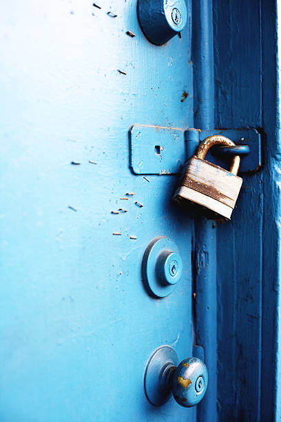 istock padlock and entry locks on blue door 184365244