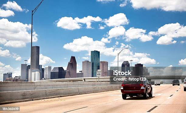 Skyline Downtown City Houston Texas Usa Highway Interstate Road Traffic Stock Photo - Download Image Now