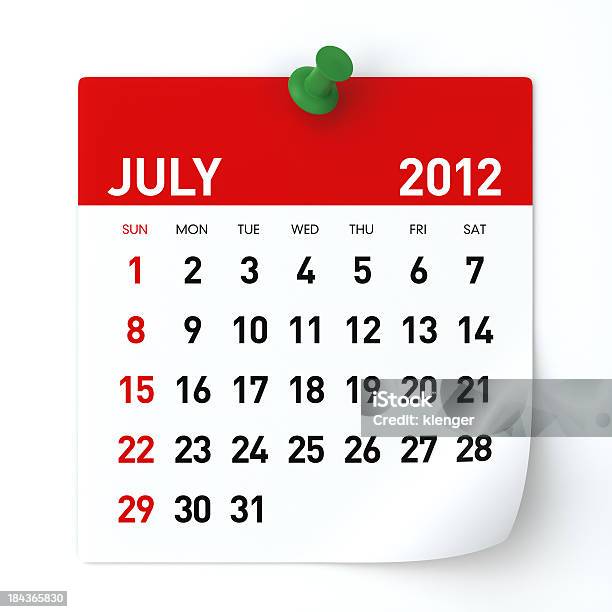 Foto de De Julho De 2012calendário e mais fotos de stock de 2012 - 2012, 4 de Julho, A Data
