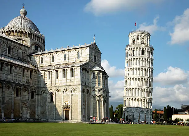 "A view of the leaning tower of Pisaand the Duomo, at the Field of Miracles."