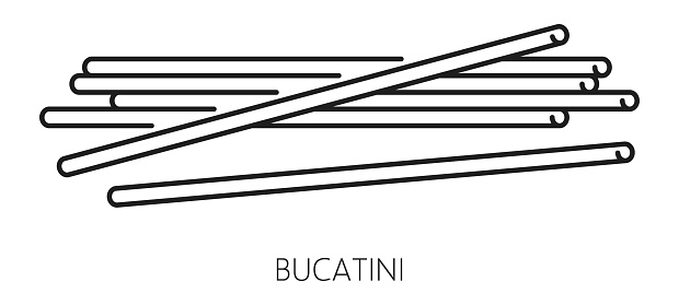 Bucatini or perciatelli thick spaghetti-like pasta with hole in center, italian food cuisine outline icon. Vector pasta of durum wheat flour