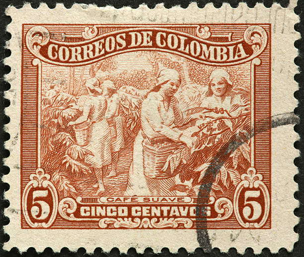 istock Colombian women harvesting coffee on an old postage stamp 184369626