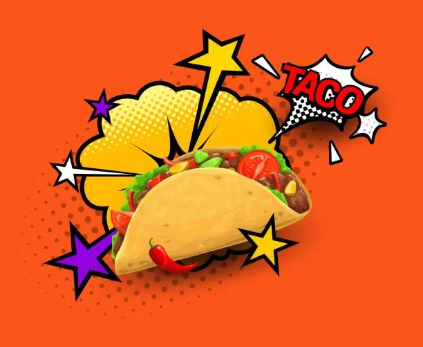 Vector illustration of Tex Mex Mexican taco halftone vintage banner