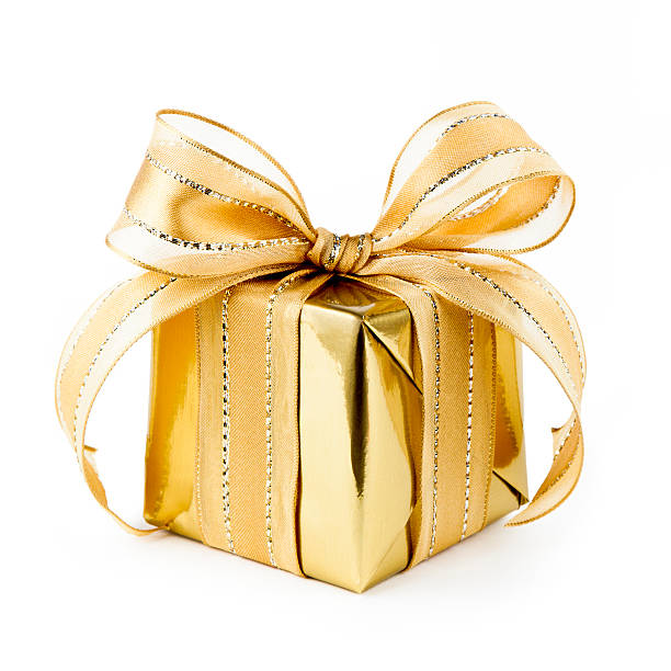 istock Shiny gold gift with gold ribbon 184370188