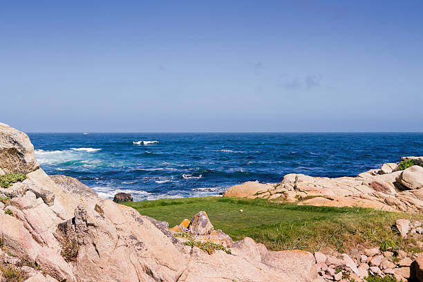 поле для гольфа на берегу океана - pebble beach california golf golf course carmel california стоковые фото и изображения