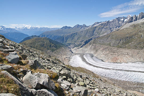 le grand glacier d'aletsch, wallis, suisse - swisse photos et images de collection