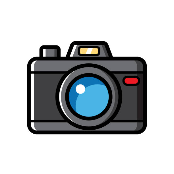 Vector illustration of a camera against a white background in line art style.