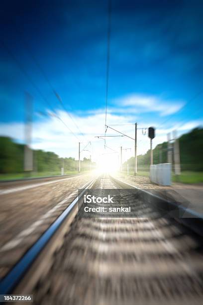 Fast Way Forward On Railroad Track Stock Photo - Download Image Now - Blurred Motion, Connection, Corona - Sun