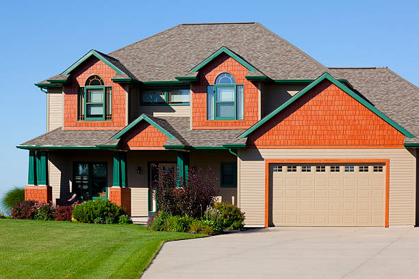 istock Bold Orange and Green Two Story House 184372436