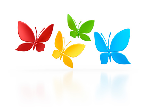 isolated four colorful butterflys.3d render.