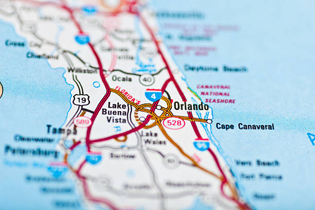 orlando, fl 지도 - usa road map selective focus macro 뉴스 사진 이미지