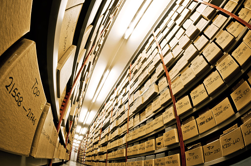 many boxes with historic photographs in the Hulton Archive London