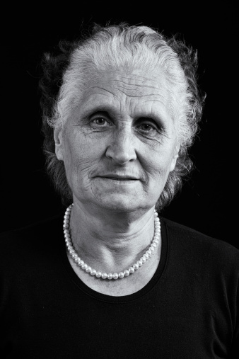 Black and white portrait of a senior lady