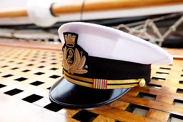 Close up of nautical captain's hat