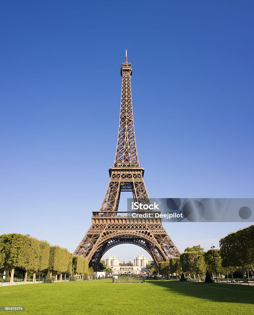 The Eiffel Tower in Paris France The Eiffel Tower on a clear blue sky summers day in Paris, France. Eiffel Tower - Paris Stock Photo