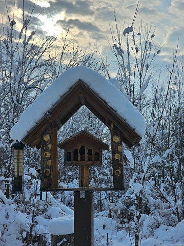 View of a cottage near frozen Golcuk Lake side, Bolu, Turkey.