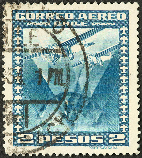 istock vintage airplanes on an old postage stamp from Chile 184376314