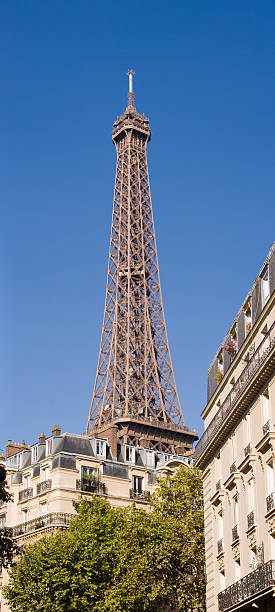 der eiffelturm in paris, frankreich - clear sky low angle view eiffel tower paris france stock-fotos und bilder