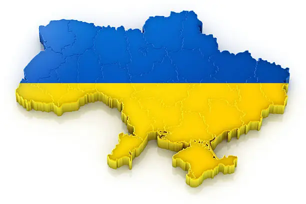 Ukraine map with flag. Regions (oblasts) also visible. 