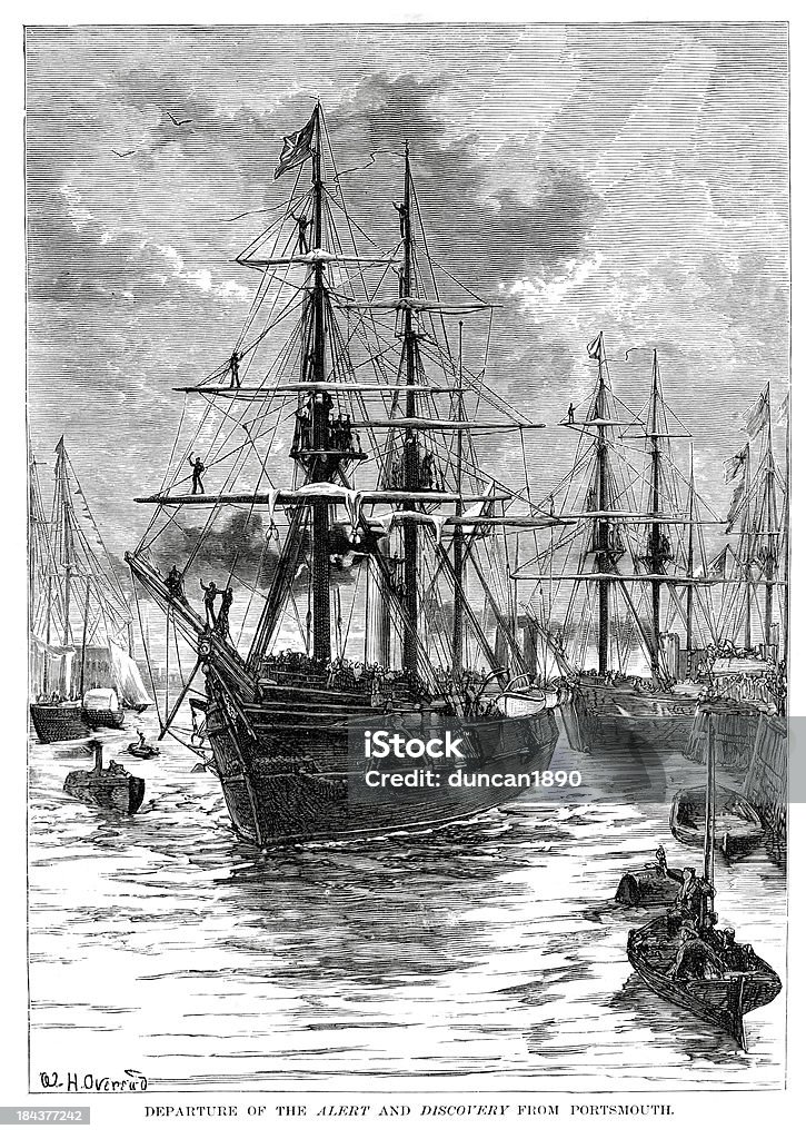 HMS Alert und Discovery Abfahrt von Portsmouth - Lizenzfrei Erforschung Stock-Illustration