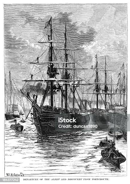 Hms アラートおよび Discovery から出航ポーツマス - 探求のベクターアート素材や画像を多数ご用意 - 探求, イギリス, 海軍