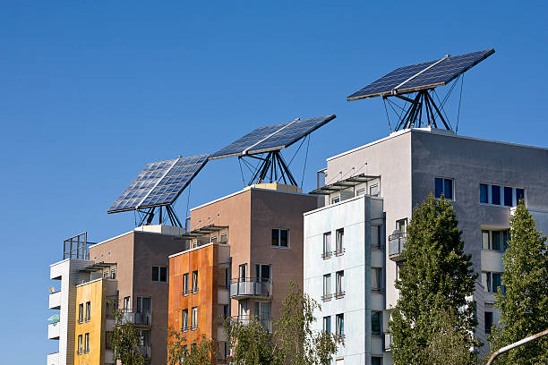 istock Large solar panels on suburban flats 184377469