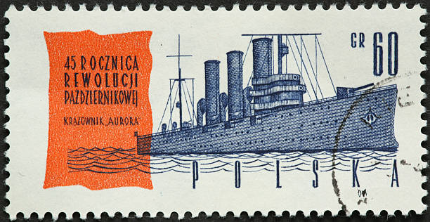 istock vintage Polish industrial ship on a postage stamp 184377839