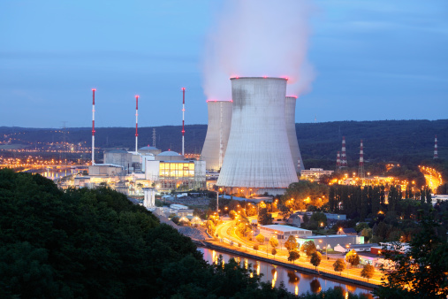 Nuclear power plant at night