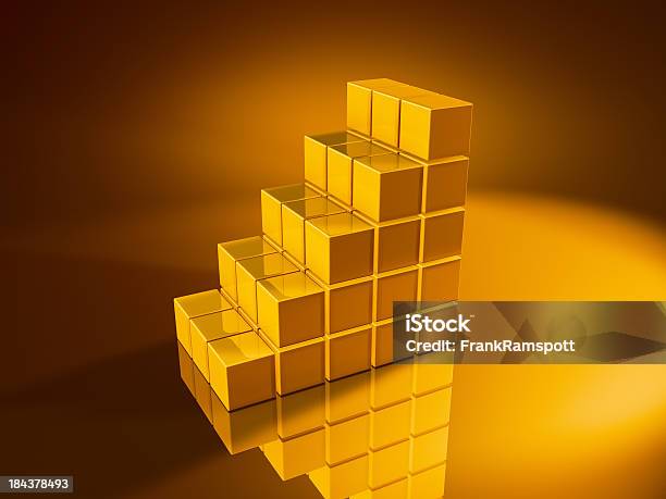 Staircase Golden Cubes Stock Photo - Download Image Now - Abstract, Block Shape, Business