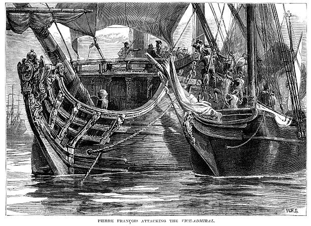 pierre francois atakując wiceadmirał - brygantyna stock illustrations
