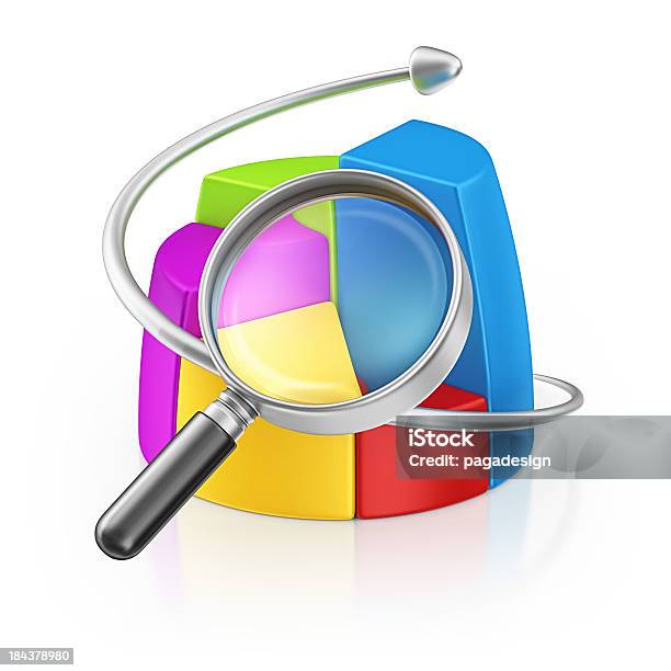 Grafico A Torta E Lente Contafili - Fotografie stock e altre immagini di Lente contafili - Lente contafili, Lente d'ingrandimento, Segno di freccia