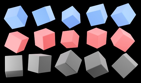 3d cube colorful collection in black isolated background illustration render