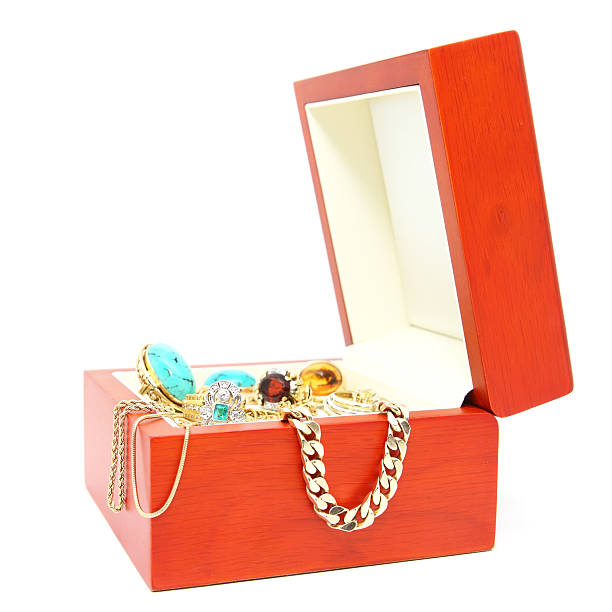 istock Wooden jewelry box with open lid on white background 184379292