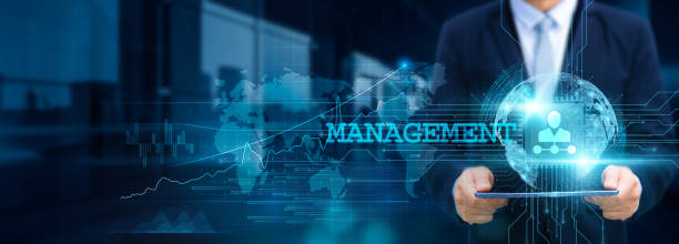 istock Integrated Management Systems, Efficiently Organized, Businessman use tablet and synchronize with structure of Enterprise Management on network for working in the futuristic Management, Technology. 1843799986