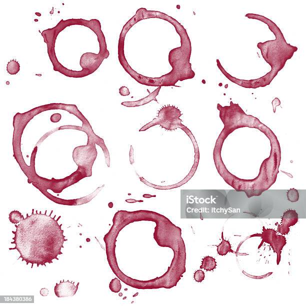 Set Of Variuos Wine Stains Isolated On White Stock Photo - Download Image Now - Stained, Wine, Spilling