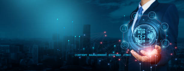 istock Businessman analyzing content management systems (CMS) growth trends and company performance, evaluating strategy and implementing solutions for target audience. Conducting analysis of CMS utilization 1843805690