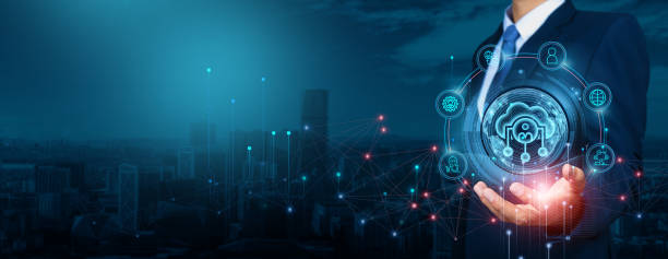 istock Businessman analyzing network administration growth goals and company expansion, implementing strategy, and deploying for target Thorough analysis of network infrastructure. 1843806751