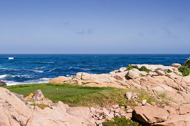 golfe tee pelo oceano - pebble beach california golf golf course carmel california imagens e fotografias de stock