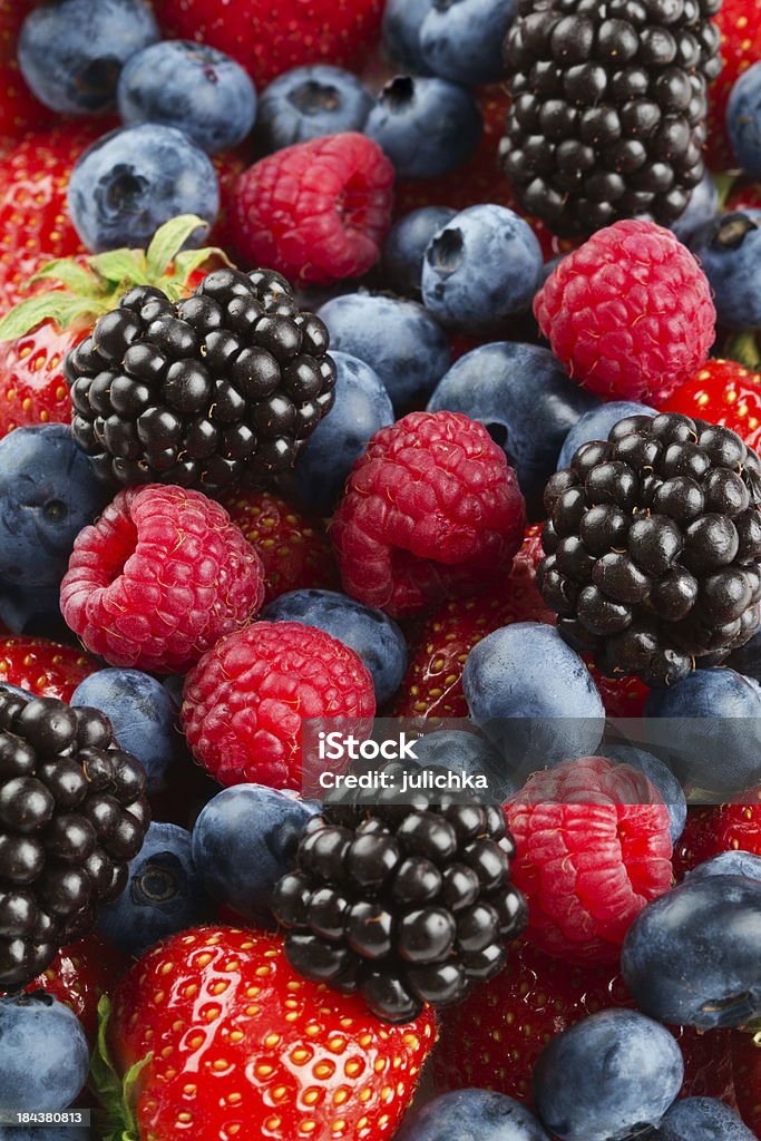 Berries "Strawberry, blueberry, blackberry, raspberry" Backgrounds Stock Photo