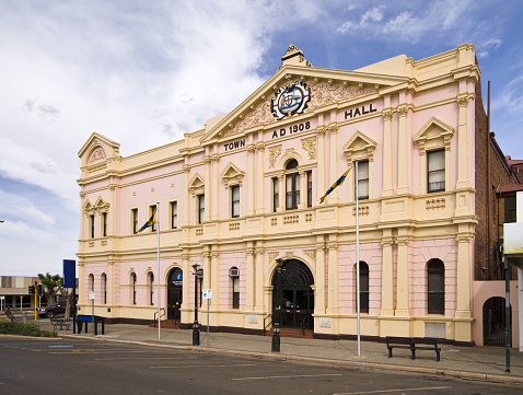 The old town hall in the mining hub of Kalgoorlie.  Kalgoorlie is located in eastern Western Australia and is renowned for being home to the largest open pit gold mine in Australia.