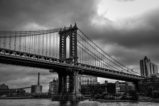 The Manhattan Bridge is a suspension bridge that crosses the East River in New York City, connecting Lower Manhattan at Canal Street with Downtown Brooklyn at the Flatbush Avenue Extension.