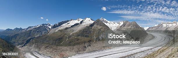 Wielki Lodowiec Aletsch Wallis Szwajcaria Szeroki Panorama - zdjęcia stockowe i więcej obrazów Alpy