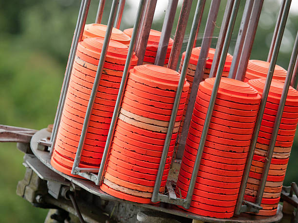 Close-up of set of clay pigeons for trapshooting stock photo