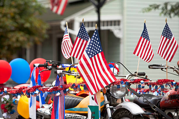 Moorestown NJ July 4th Parade Moorestown's motorcycles and flags at the 4th of July Parade Children images red white blue bike stock pictures, royalty-free photos & images