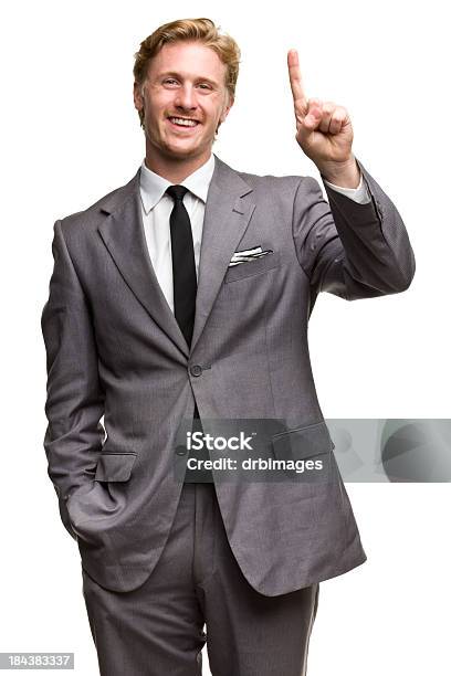 Glücklicher Mann In Anzug Mit Einem Finger Hand Geste Nummer 1 Stockfoto und mehr Bilder von Anzug